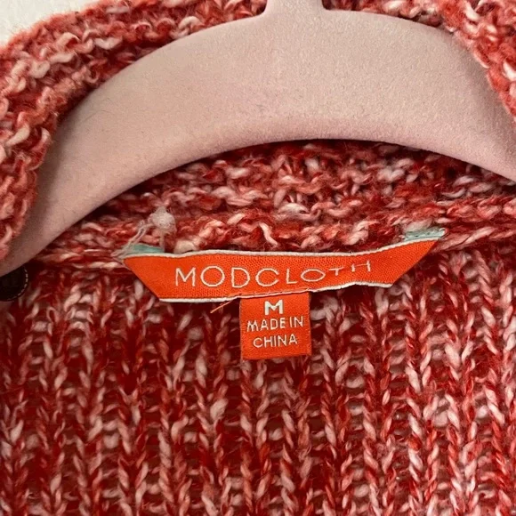 Modcloth Orange Marled Open Draped Cardigan, Pockets, Long Cardigan, Medium - Picture 5 of 9